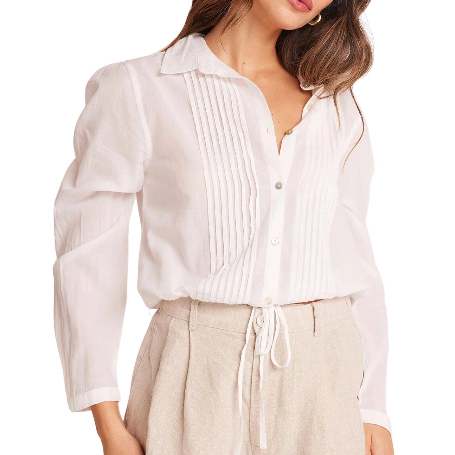 Bella Dahl Women's Pintuck Crop Button Down Shirt in white - women's shirt