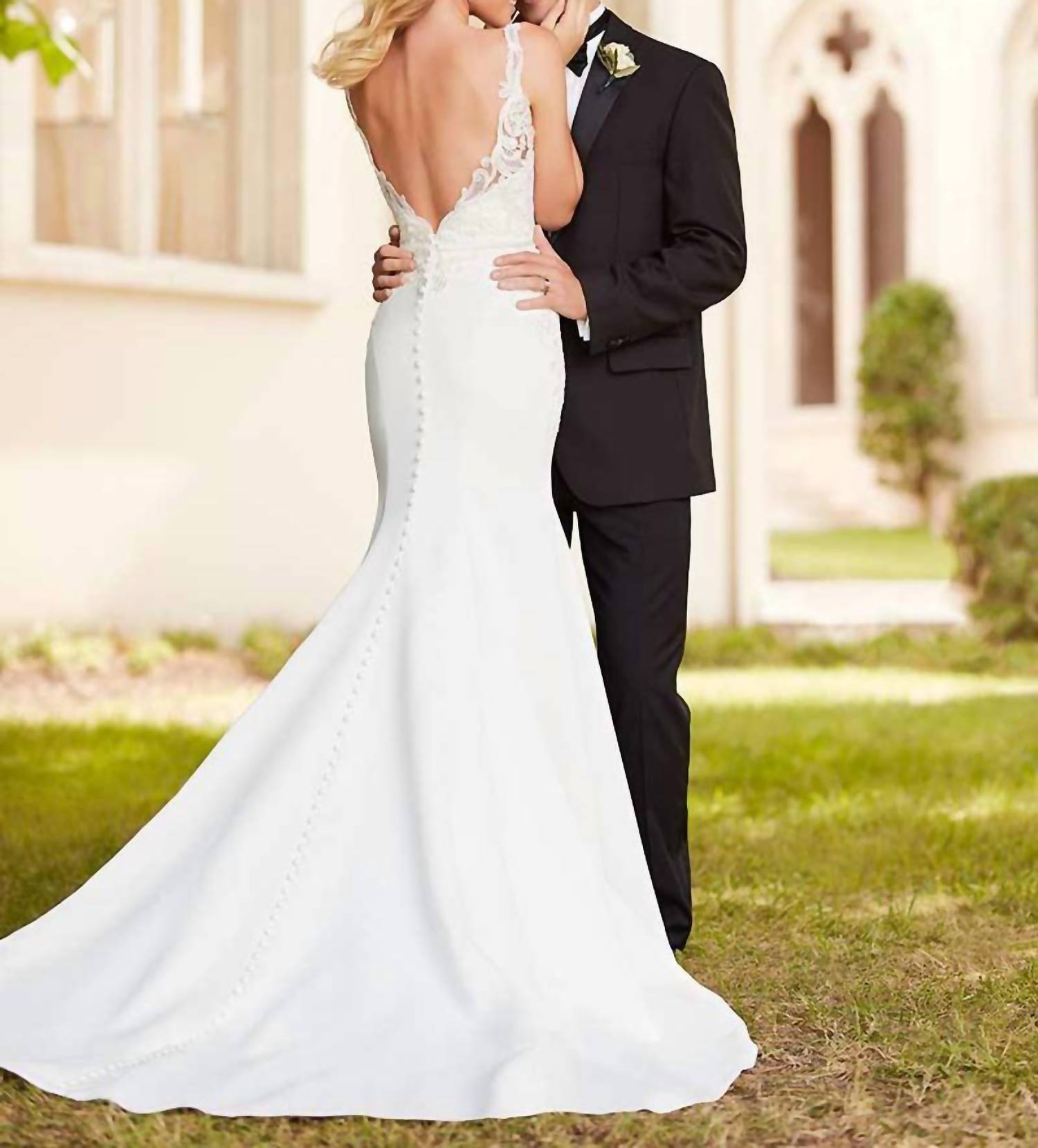 Stella York - Satin Wedding Dress with Illusion Neckline