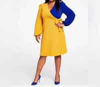 Kasper Surplice Ruched Mini Sheath Dress in yellow - women's dress