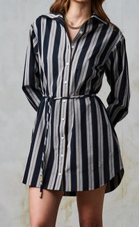 Hevron Abby Dress in black stripe - women's dress