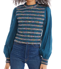 ALLISON NEW YORK GAYLE TRIM TOP in dark teal - women's blouse