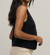 BAREFOOT DREAMS Ultra Lite Button Front Vest in black - women's jacket - detail view