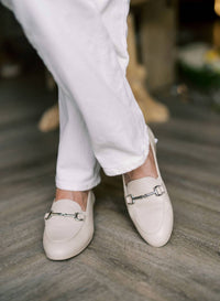 NeroGiardini Women's Nappa Buckle Loafer in ecru - women's flats - detail view