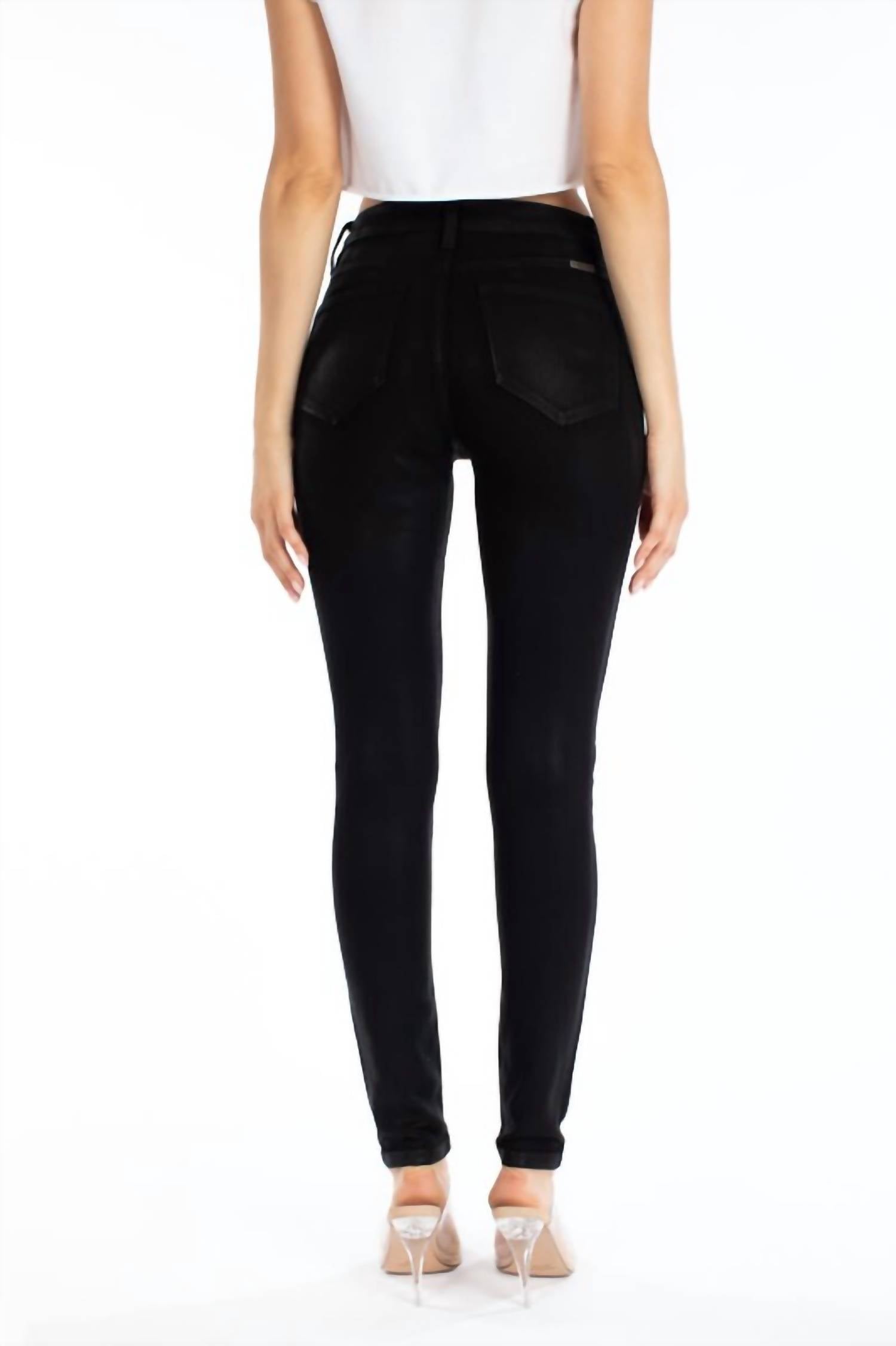 Kancan - High Rise Faux Leather Button Jean