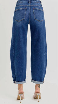 RISEN Barrel Jeans in dark denim - women's jeans - detail view
