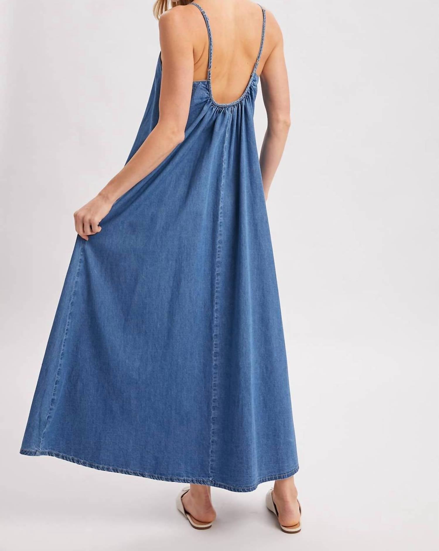 Bluivy - Denim Chambray Open Back Maxi Dress