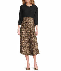 current air Animal Print Stretch Midi Dress in black - women's dress
