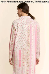Davi & Dani - Women's Printed Flower Patched Maxi Duster Shirt Top