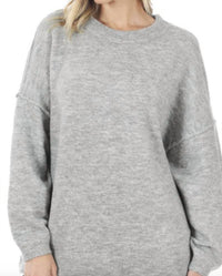 Zenana - Oversized Round Neck Raw Seam Sweater