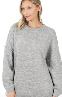 Zenana - Oversized Round Neck Raw Seam Sweater