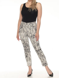 Joseph Ribkoff Abstract Print Slim Ankle Pants in vanilla multi - women's pants - view 4