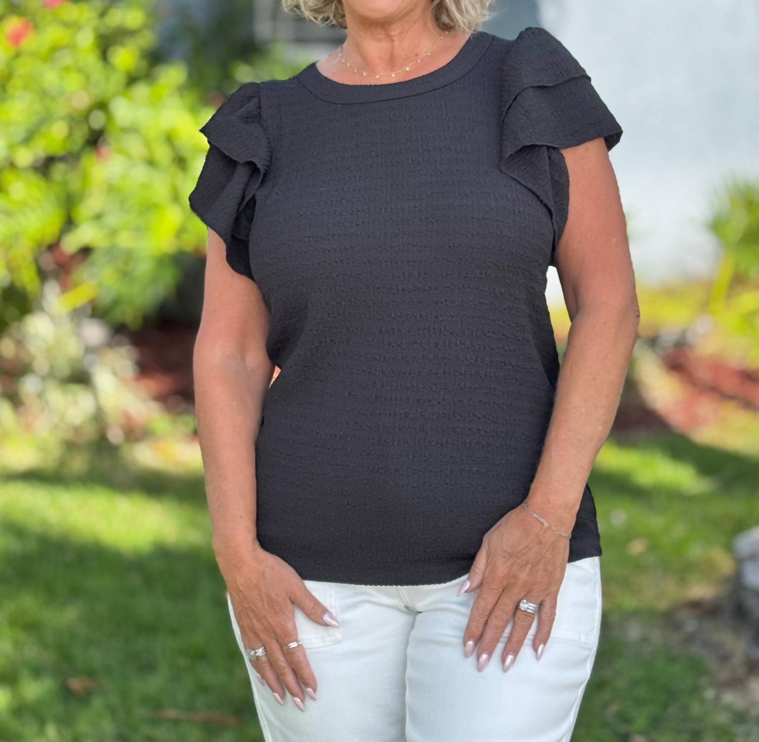 Southern Grace - Fluttering Ruffle Sleeves Top