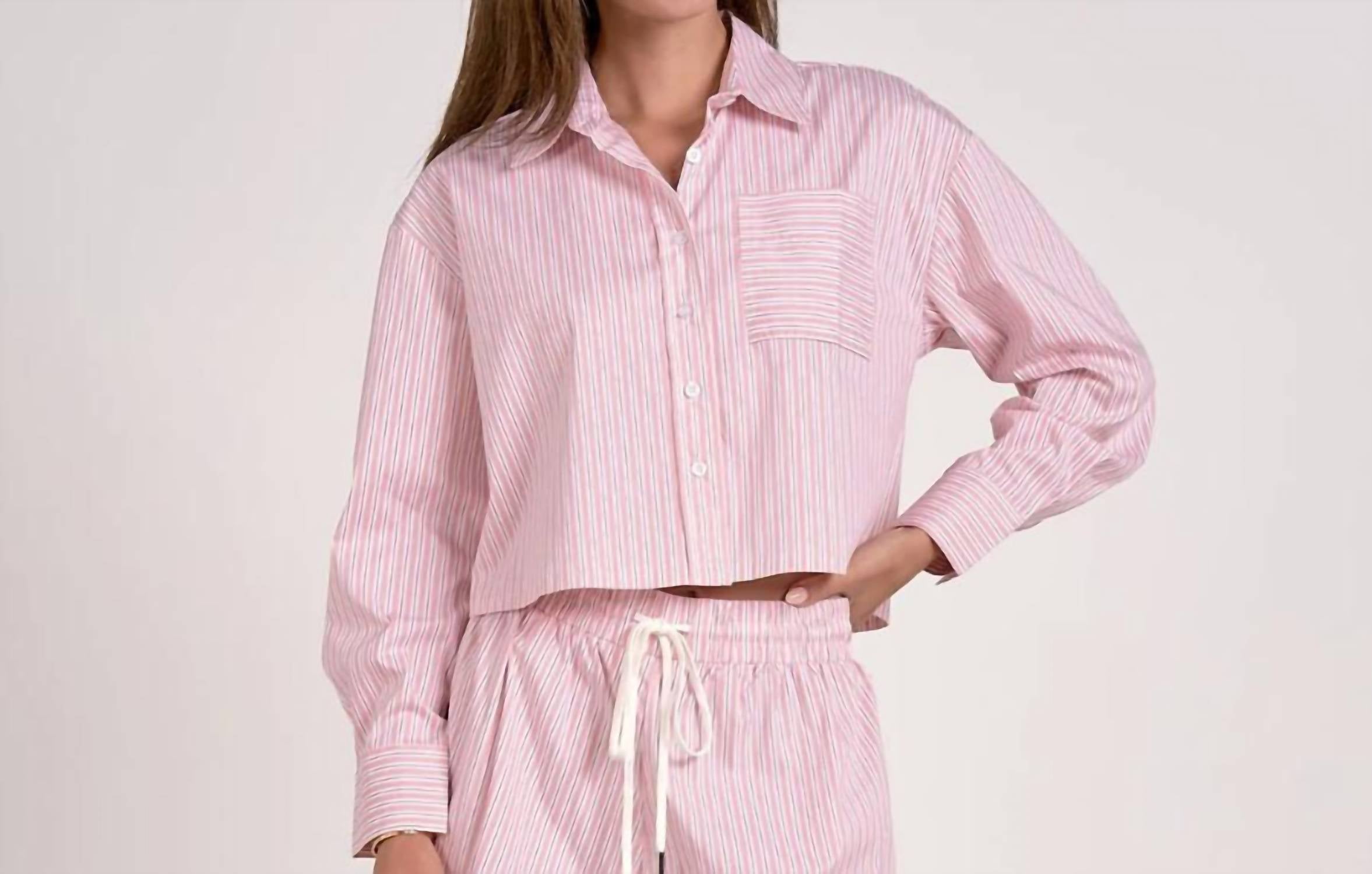 Elan - Charlotte Button Down Crop Shirt