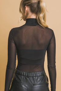 LOVE TREE Ethereal Sheer Long Sleeve Bodysuit in black - women's shirt - alternate view