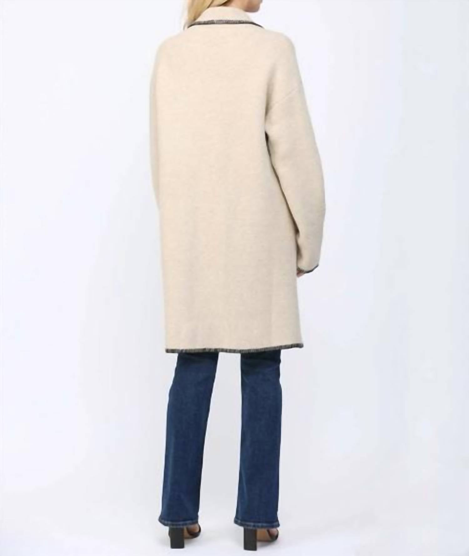 Fate - Contrast Whipstitch Notched Collar Open Cardigan