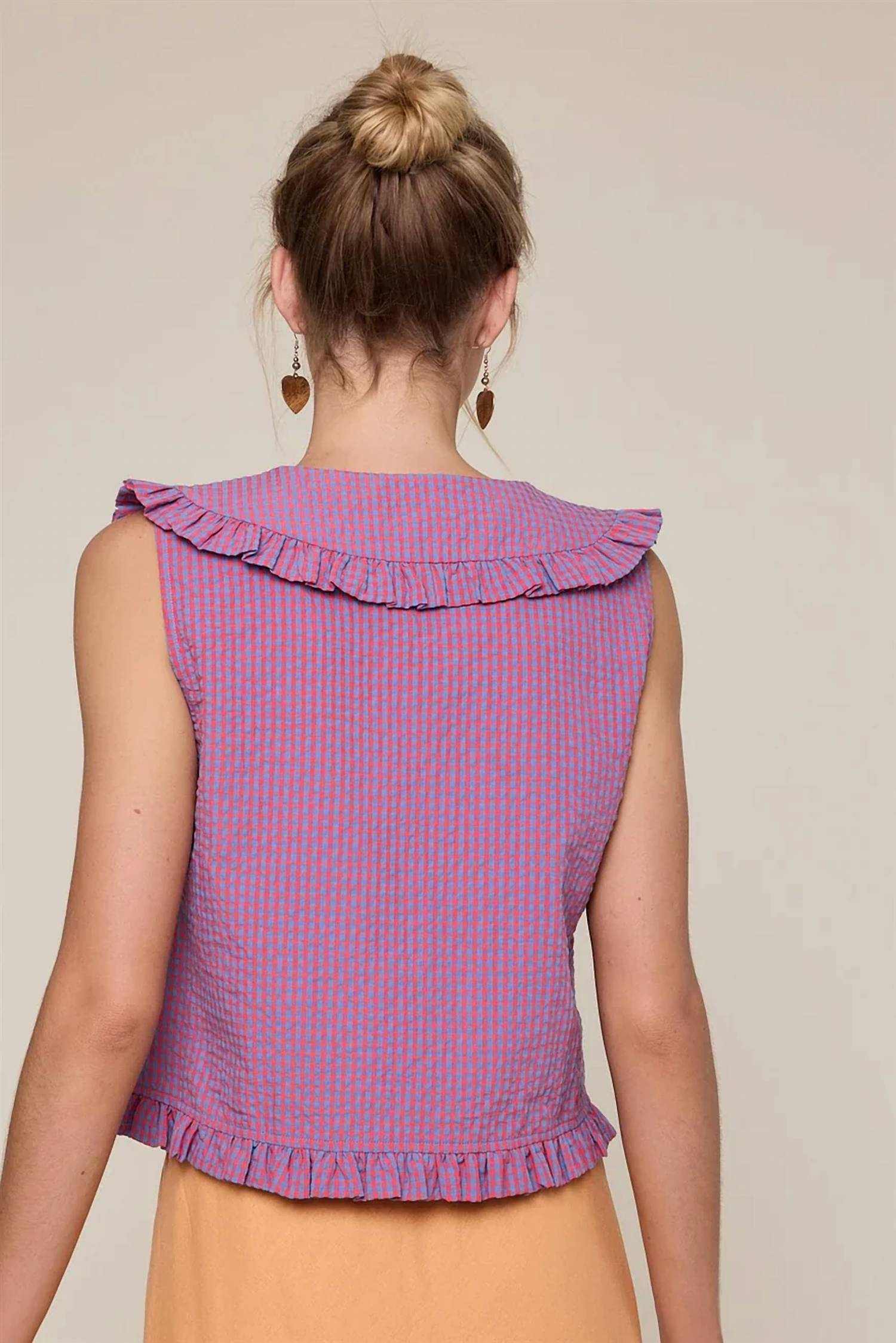 Wishlist - Ruffled Collar Plaid Blouse