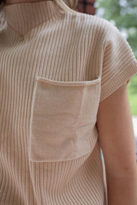 Miss Love Patch Pocket Ribbed Sweater in beige - women's sweater - view 4