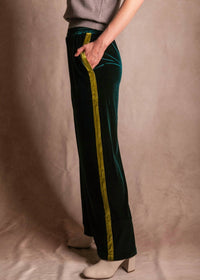 Before You Velvet Contrast Side Stripe Pant in green - women's pants - detail view