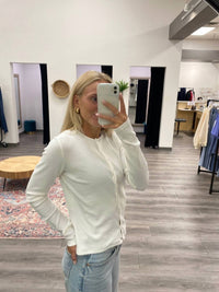 WISHLIST Ribbed Button-up Knit Top in off white - women's long sleeve top - alternate view