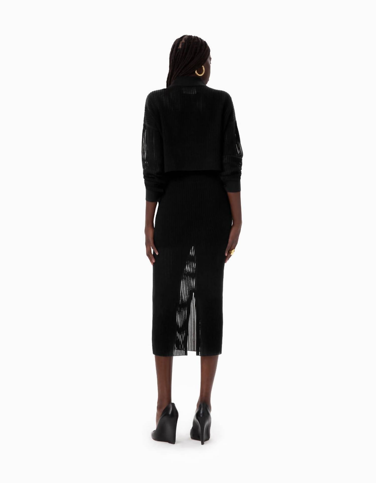 Dodiee Pointelle Knit Skirt in black - women's skirt - detail view