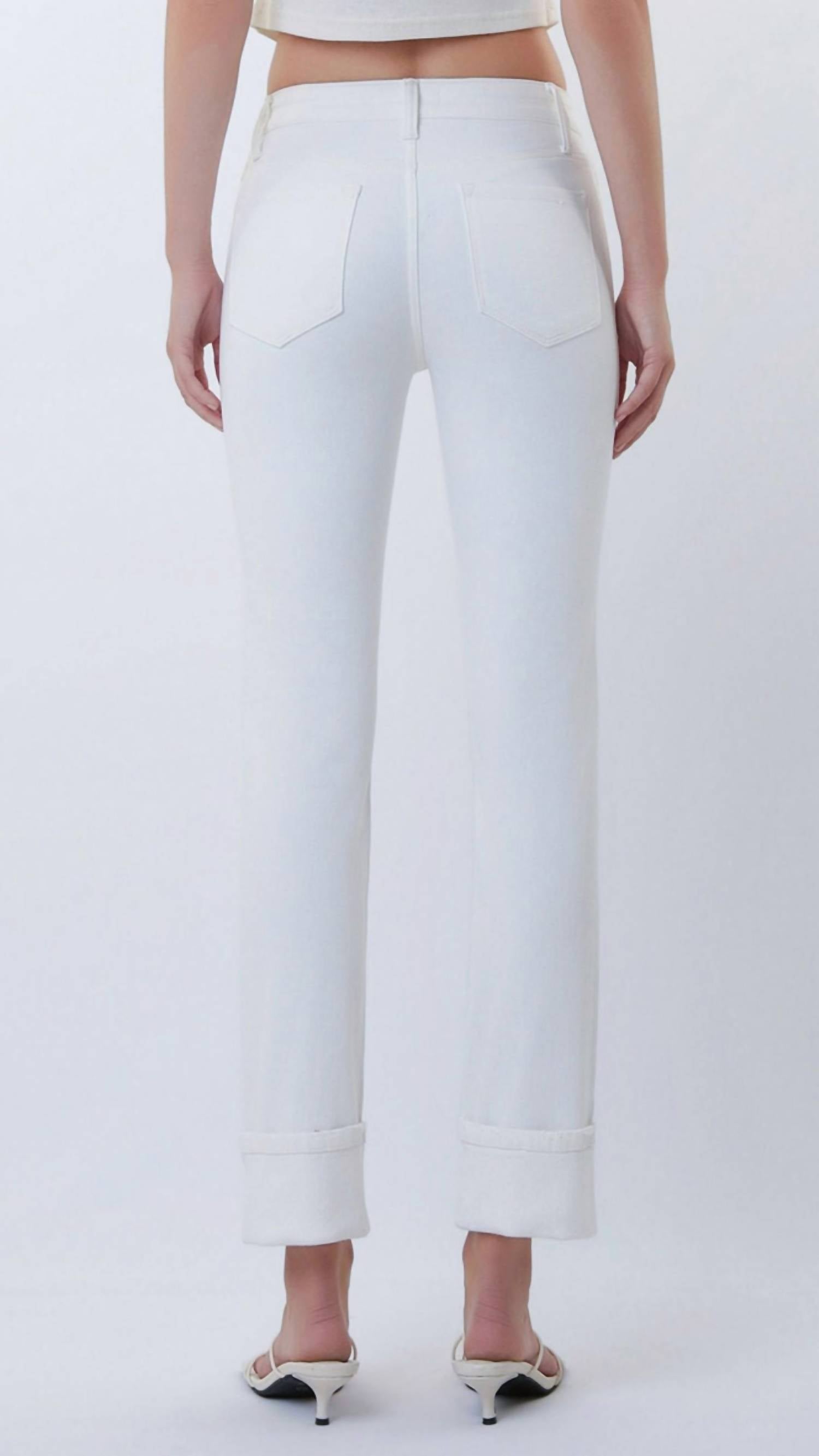 VERVET BY FLYING MONKEY Mid Rise Cuffed Crop Slim Straight Jeans in optic white - women's jeans - alternate view