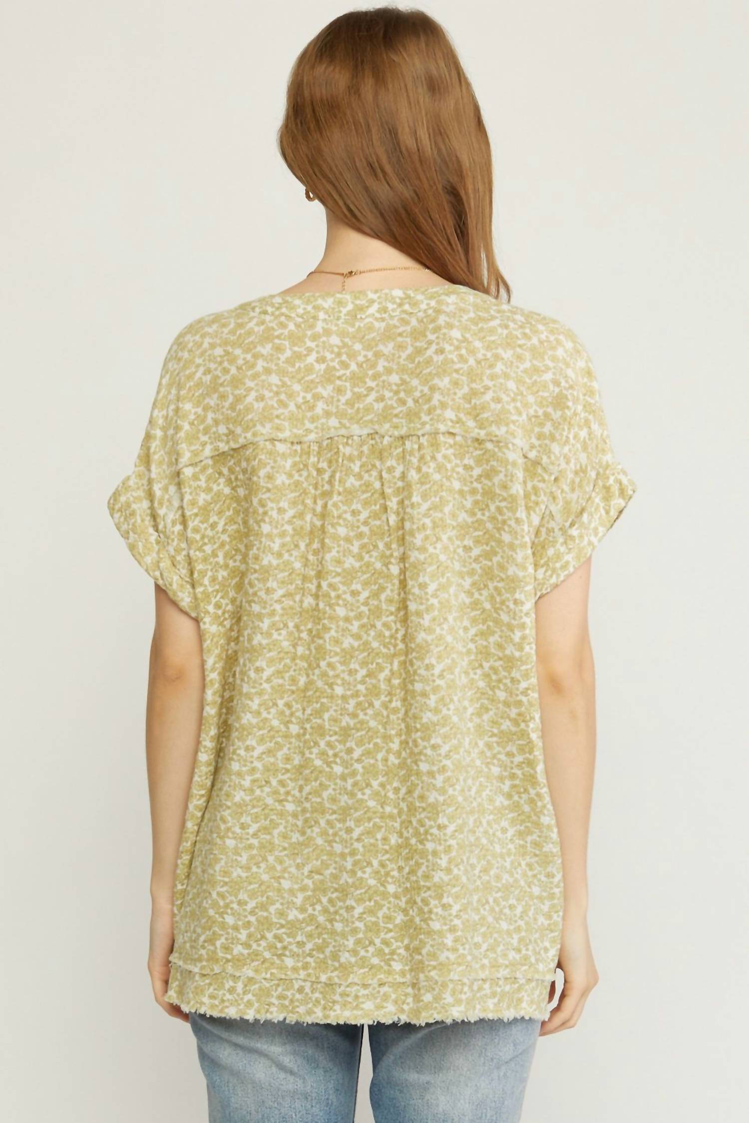 Entro - Floral Frayed Gauze Pocket Top