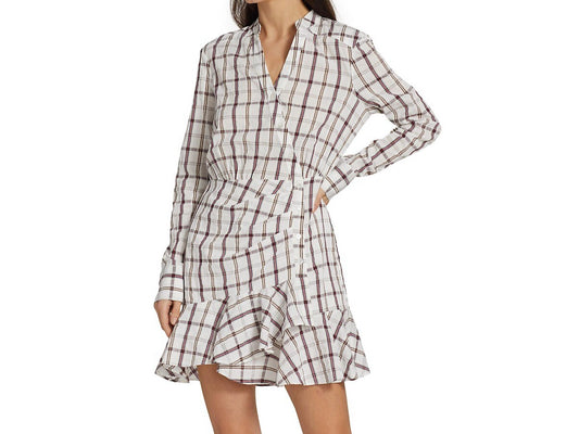 Sherry Long Sleeve Pleated Skirt Ruffle Trim Shirt Dress