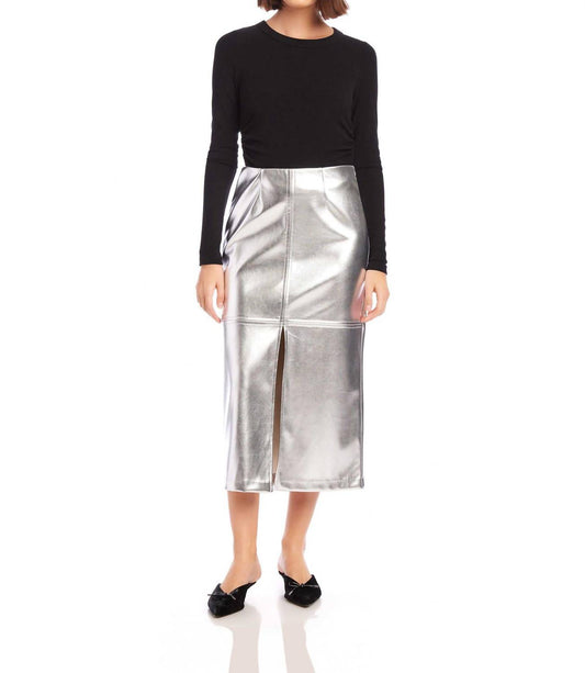 Fifteen Twenty - Kaia Faux Leather Front Slit Midi Skirt