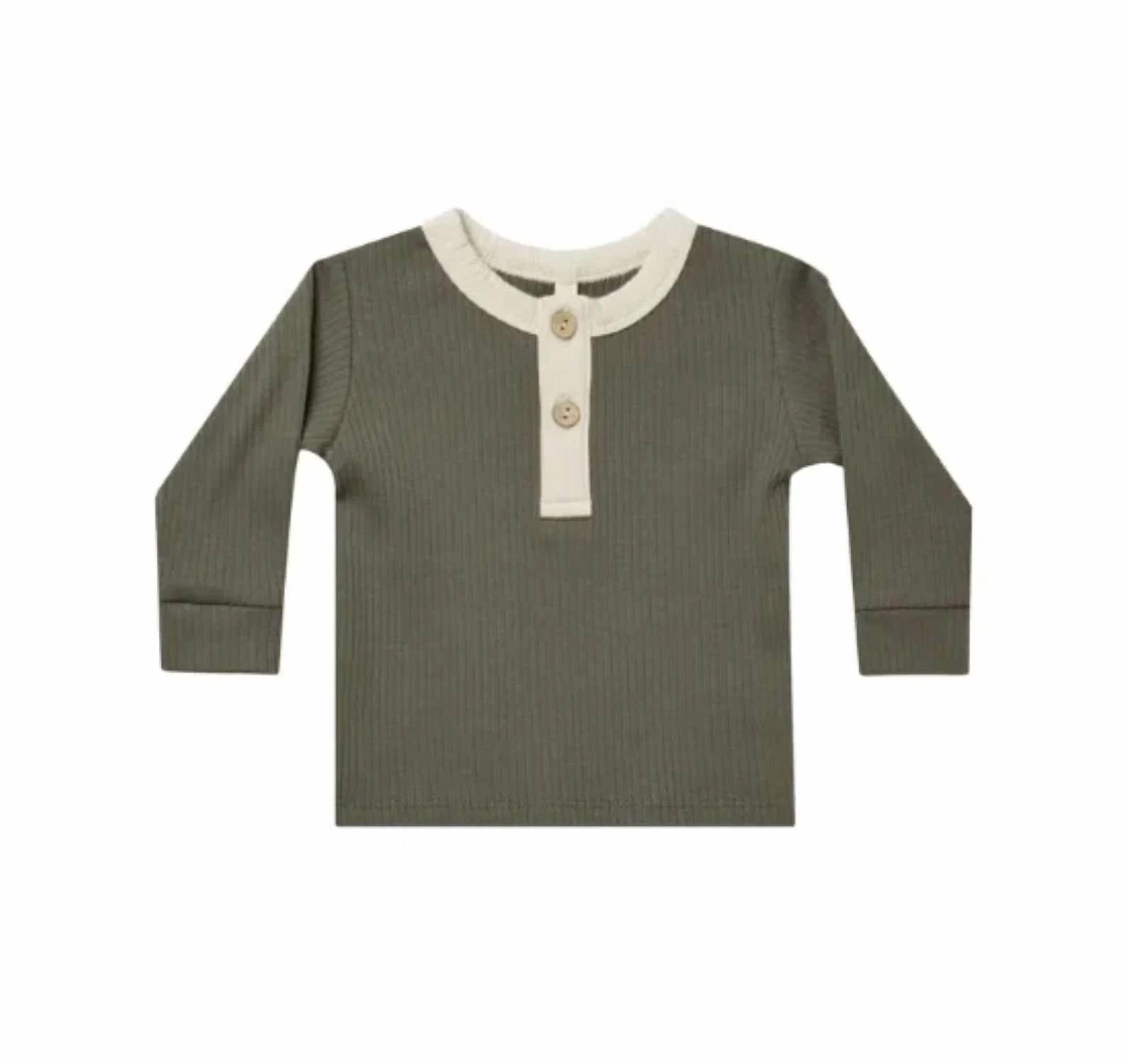 Quincy Mae - Kids' Ribbed Long Sleeve Henley Top