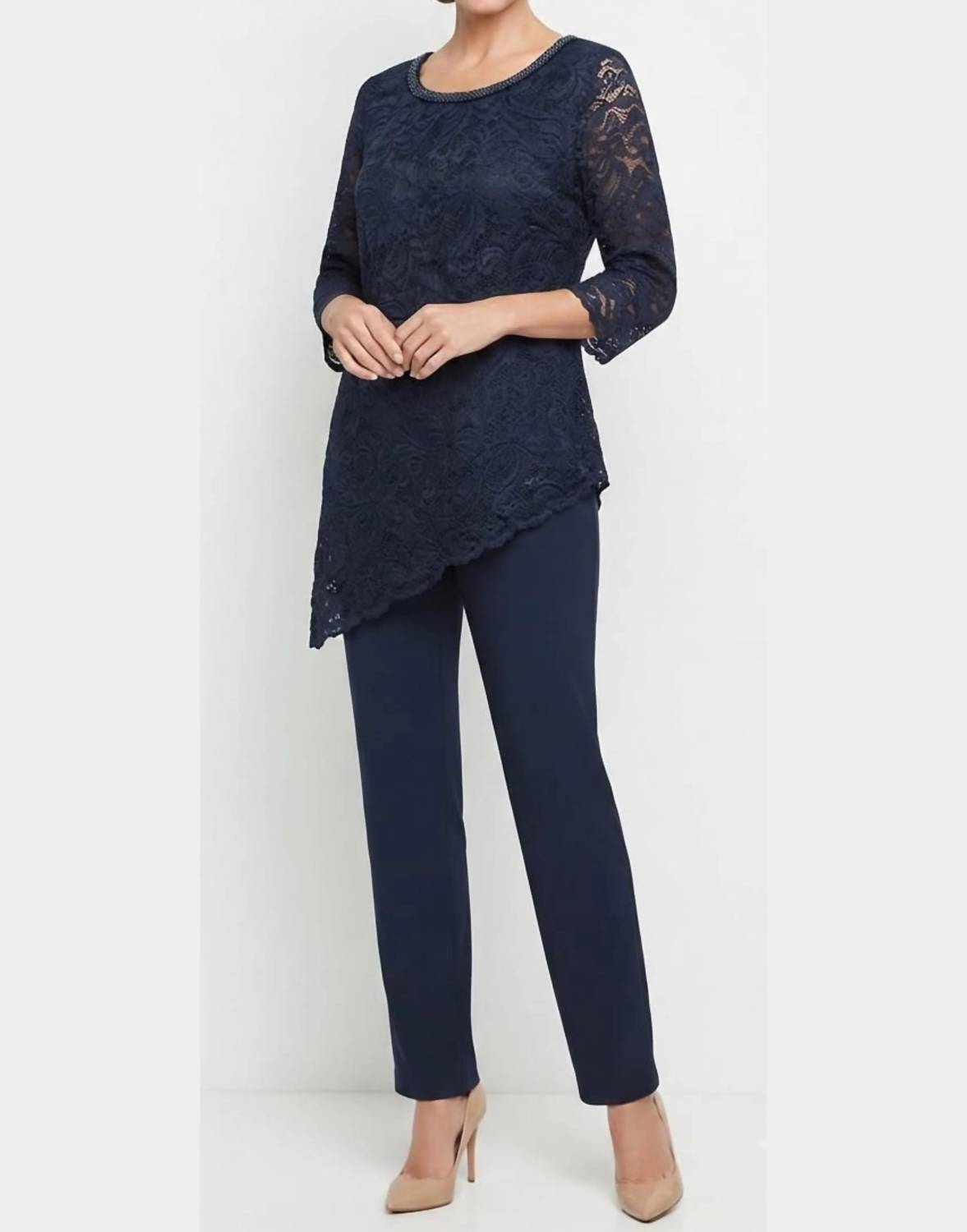 Maya Brooke - Lace Asymmetrical Tunic Pant Set