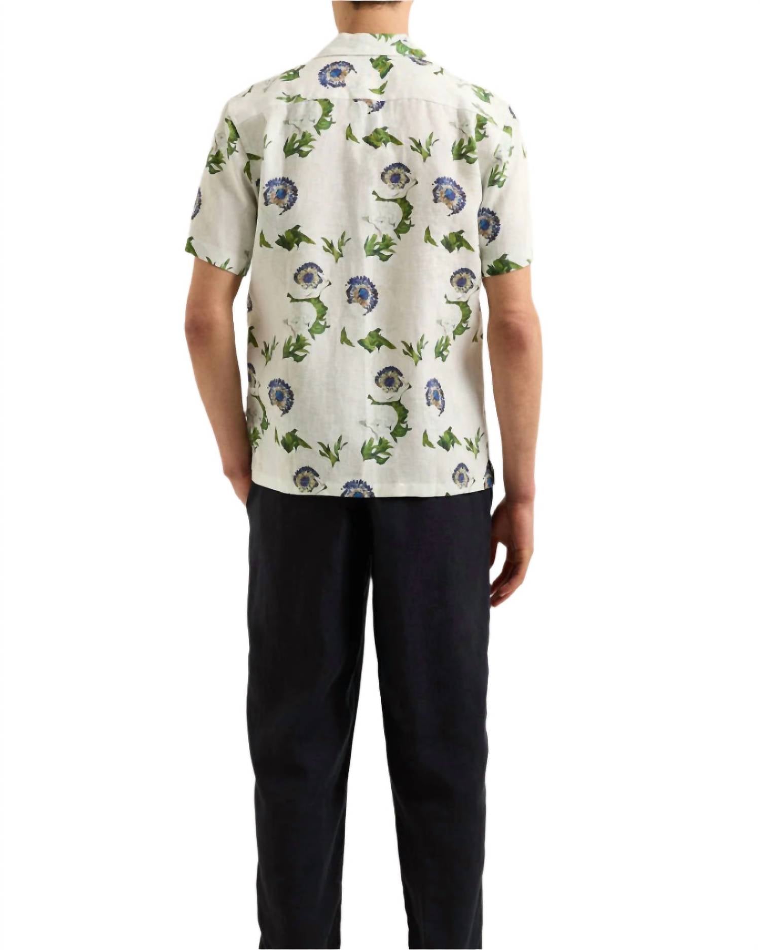 Orlebar Brown Maitan Coronaria Linen Shirt in white sand - men's shirt - detail view