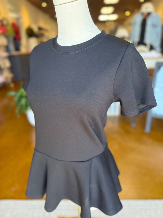 Kld. Signature - Women's Peplum Short Sleeve Scuba Top