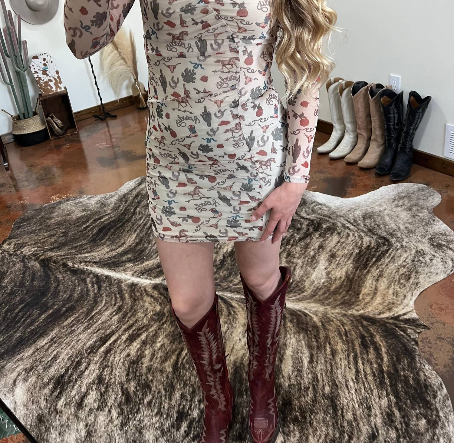 Rock & Roll Denim - Tattooed Western Print Mesh Dress