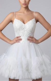 JOVANI Short Dress With Tulle Skirt in off white - women's dress