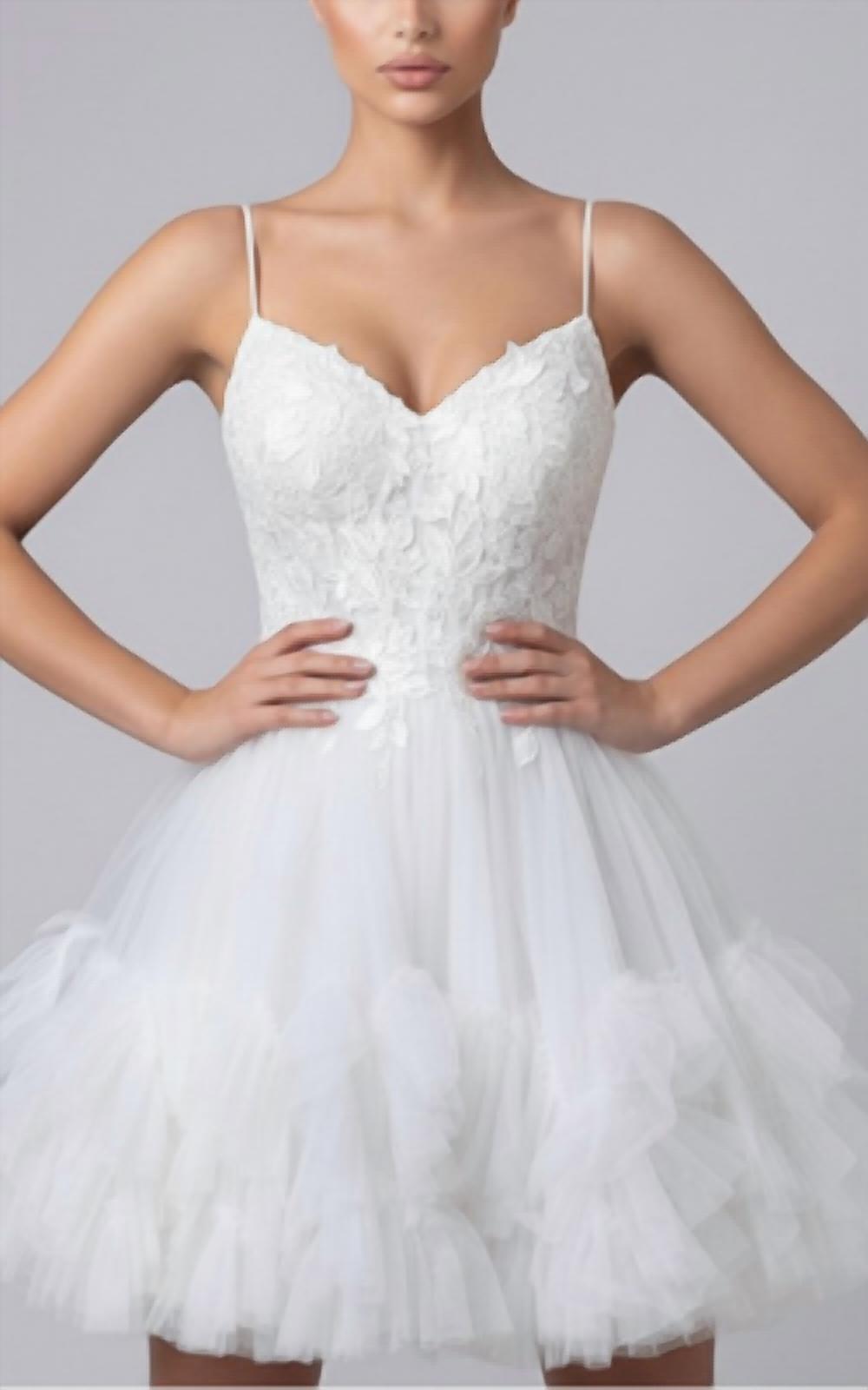 JOVANI Short Dress With Tulle Skirt in off white - women's dress