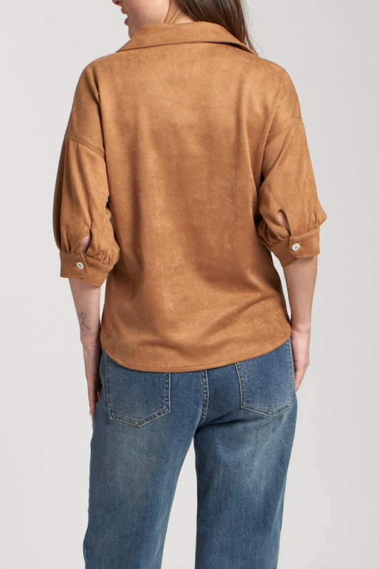 Apny - Faux Suede Blouson Blouse