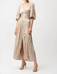 Joseph Ribkoff - Pleated Satin V-neck Maxi Dress