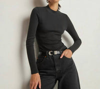 Nation LTD Gina Slim Mock Neck Top in black - women's long sleeve top