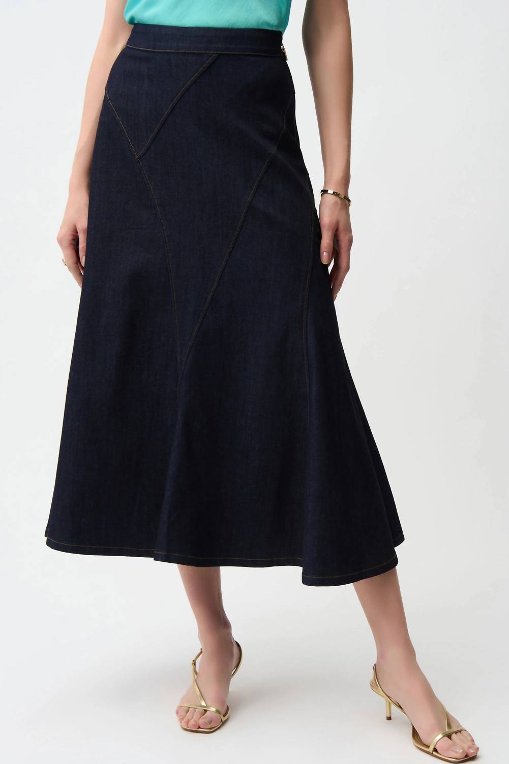 Joseph Ribkoff - Denim Flare Skirt with Exposed Zipper