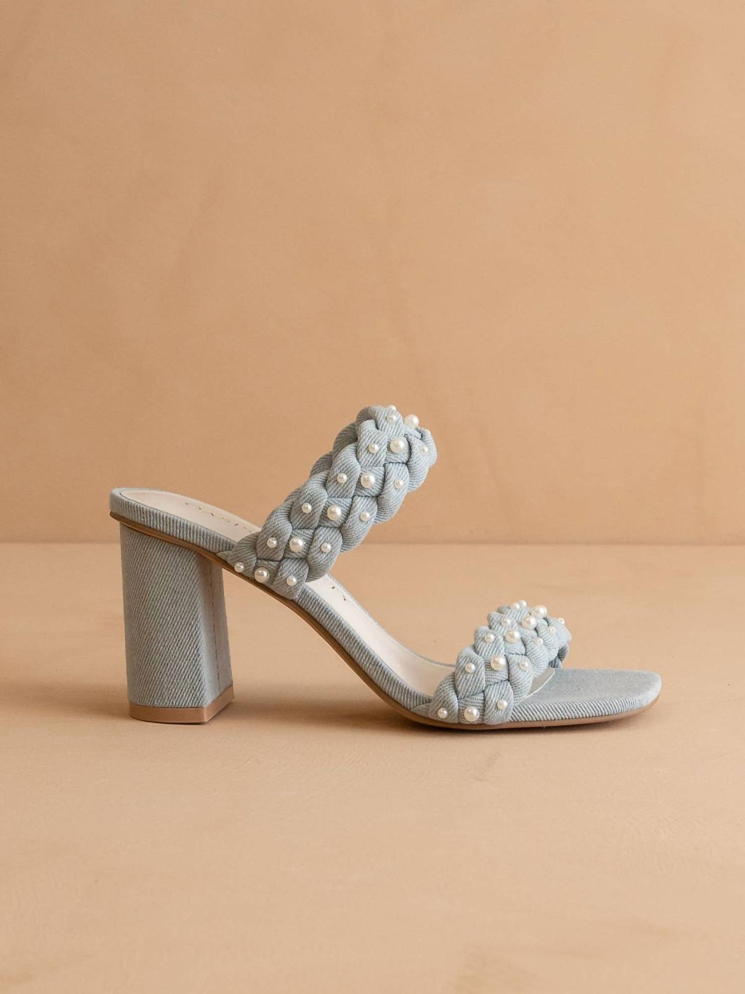 OASIS SOCIETY Women's Parisa Braided Pearl Heeled Sandals in denim - women's heels