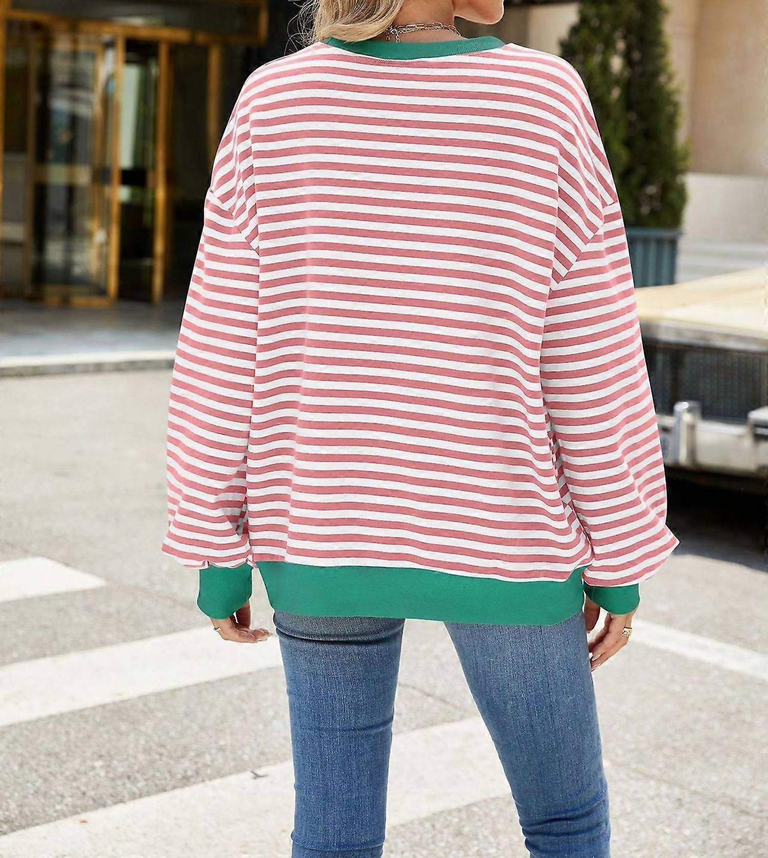 Lily Clothing - Striped Contrast Crewneck Sweatshirt