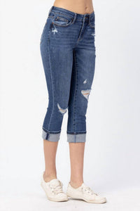 Judy Blue - Mid Rise Distressed Cuffer Jeans - Plus
