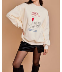 GILLI Wine And Cheese Club Sweatshirt Top in cream - women's top