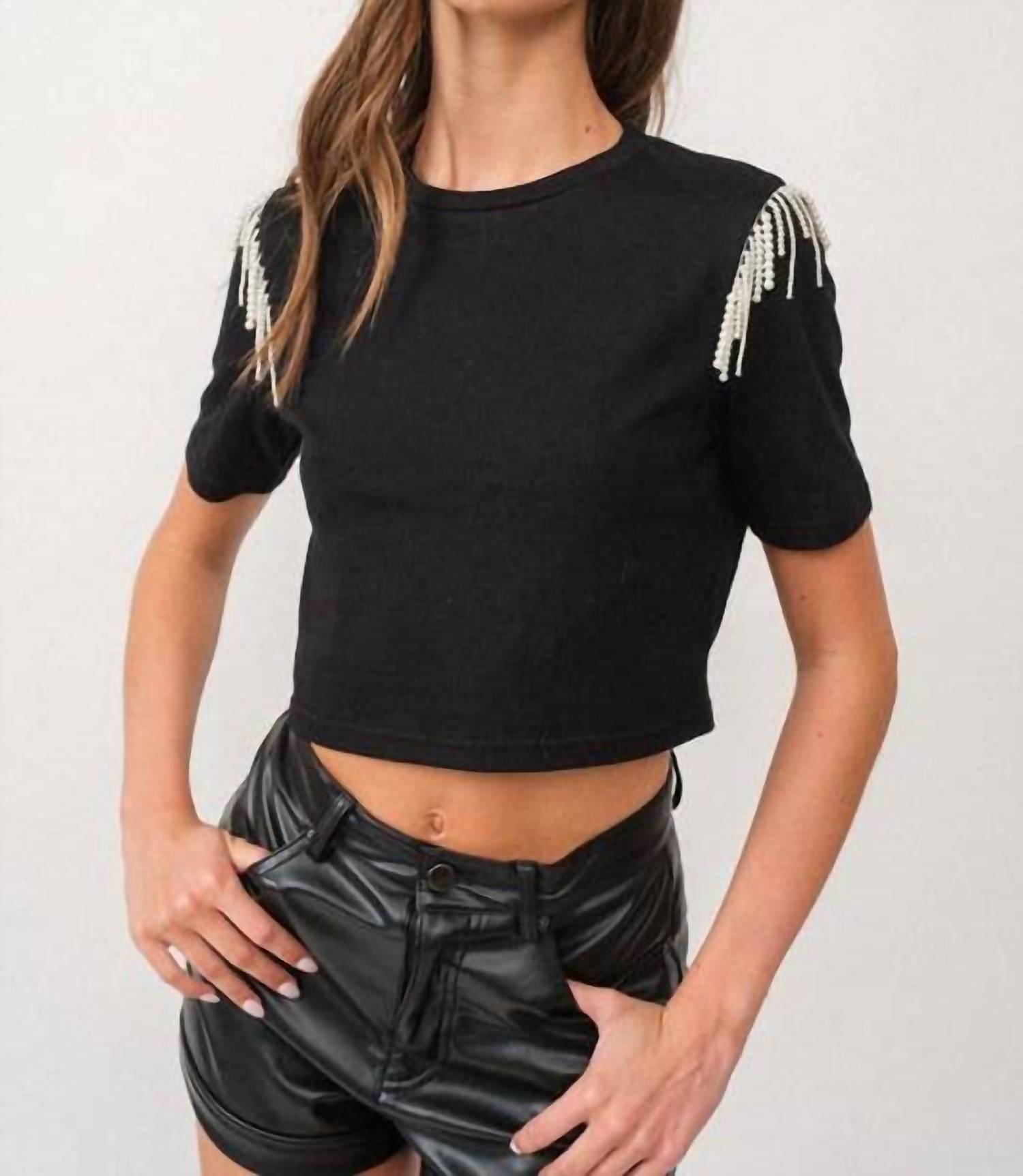 Papermoon - Pearl Fringe Detailed Crop Top