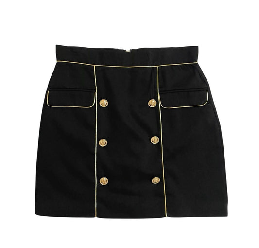 Beulahstyle - Women's Mini Skirt with Gold Trim and Buttons