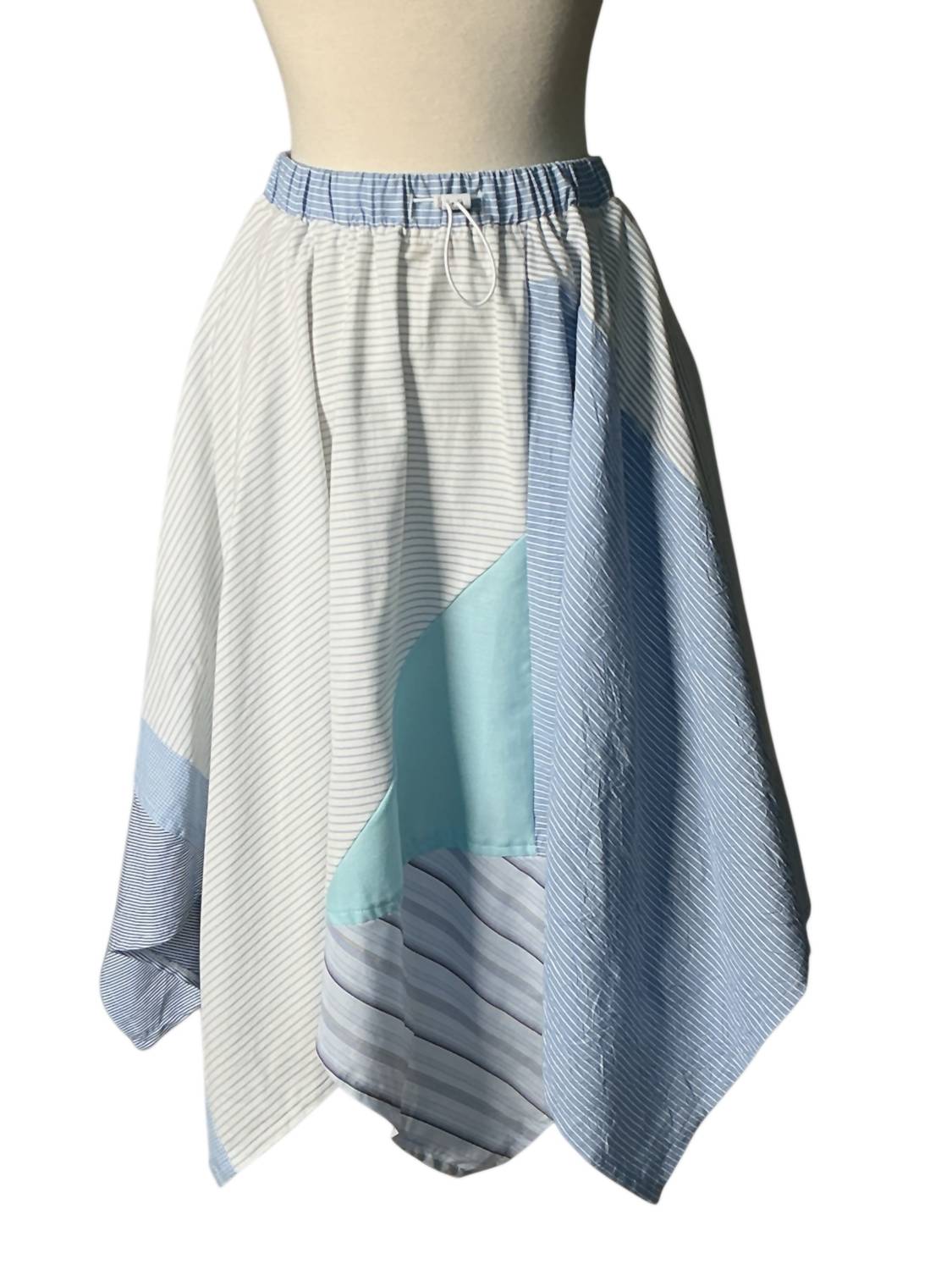 Mint ReWorks Women's Carter Upcycled Men's Shirting Hankerchief Midi Skirt in white - women's skirt