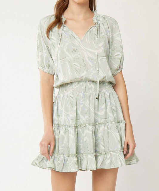 Entro - Printed Puff Sleeve Tiered Dress