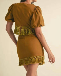 Luxxel - Lili Fringe Crop Top & Mini Skirt