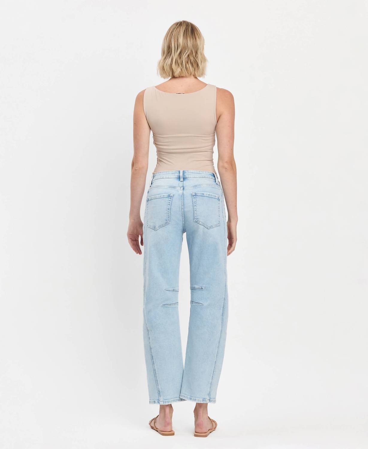 FLYING MONKEY Rebel High Rise Barrel Jean in light wash - women's jeans - detail view