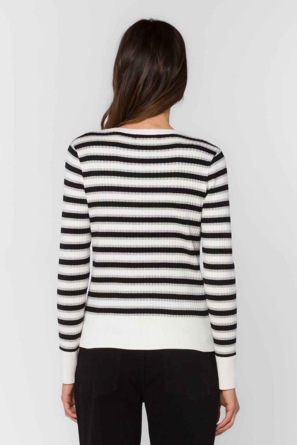 Velvet Heart Janiyah Top in black silver stripe - women's long sleeve top - alternate view